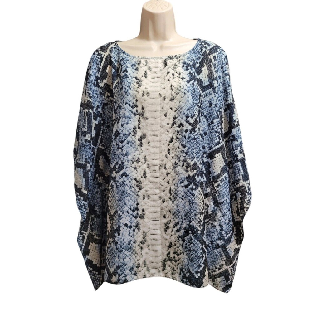 Michael Kors Women's Blue Snake Print Tunic Top w/Flowy Sleeves L/XL Excellent